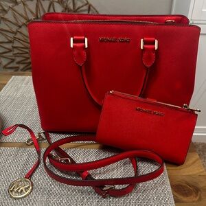 Michael Kors Vibrant Red Tote and Pouch Set